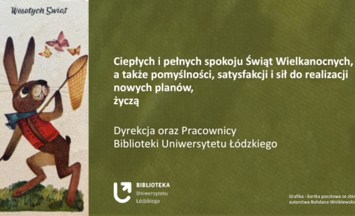 Kartka z życzeniami, rysunek zająca z siatką na motyle